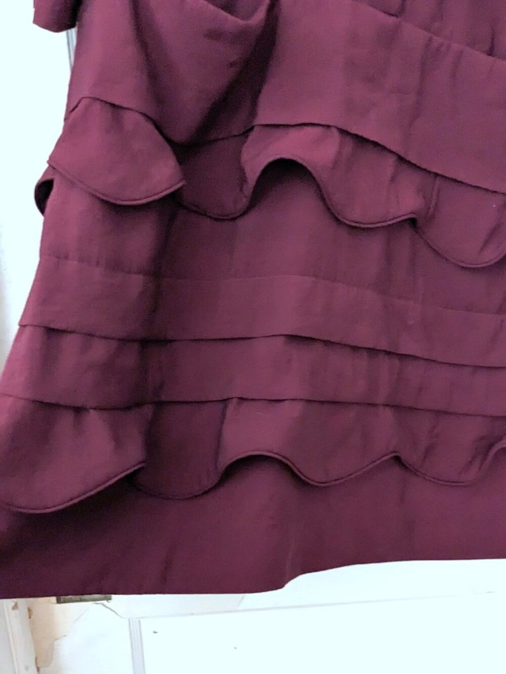 COS Scalloped Trim Layered Ruffle Mini Dress Long Sleeve Pocket Burgundy Size 6 - Picture 7 of 11